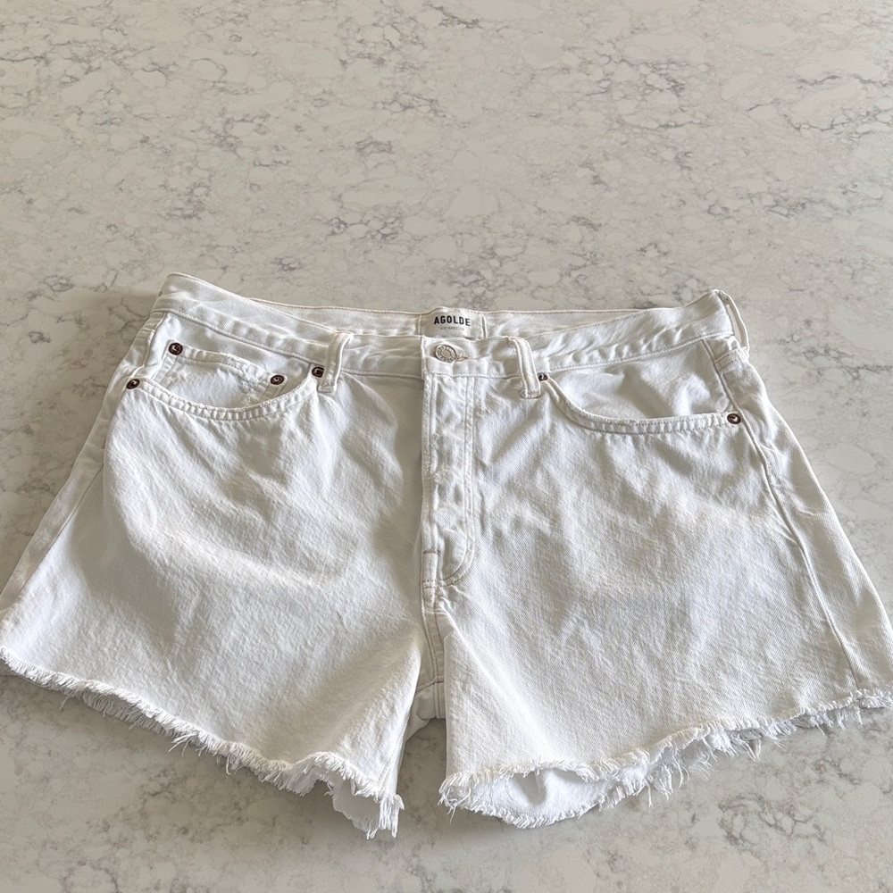 Agolde Parker long white jean shorts size 29